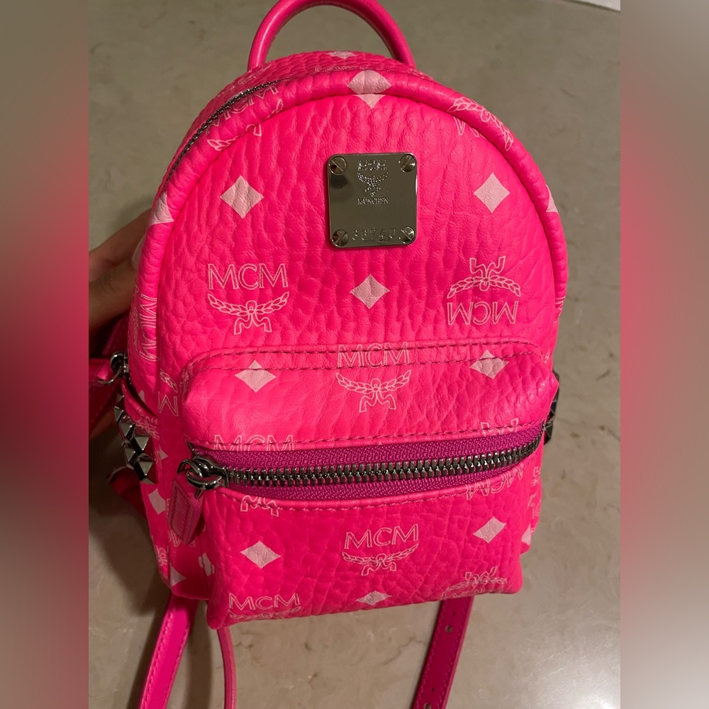 MCM Neon Pink Logo Backpack